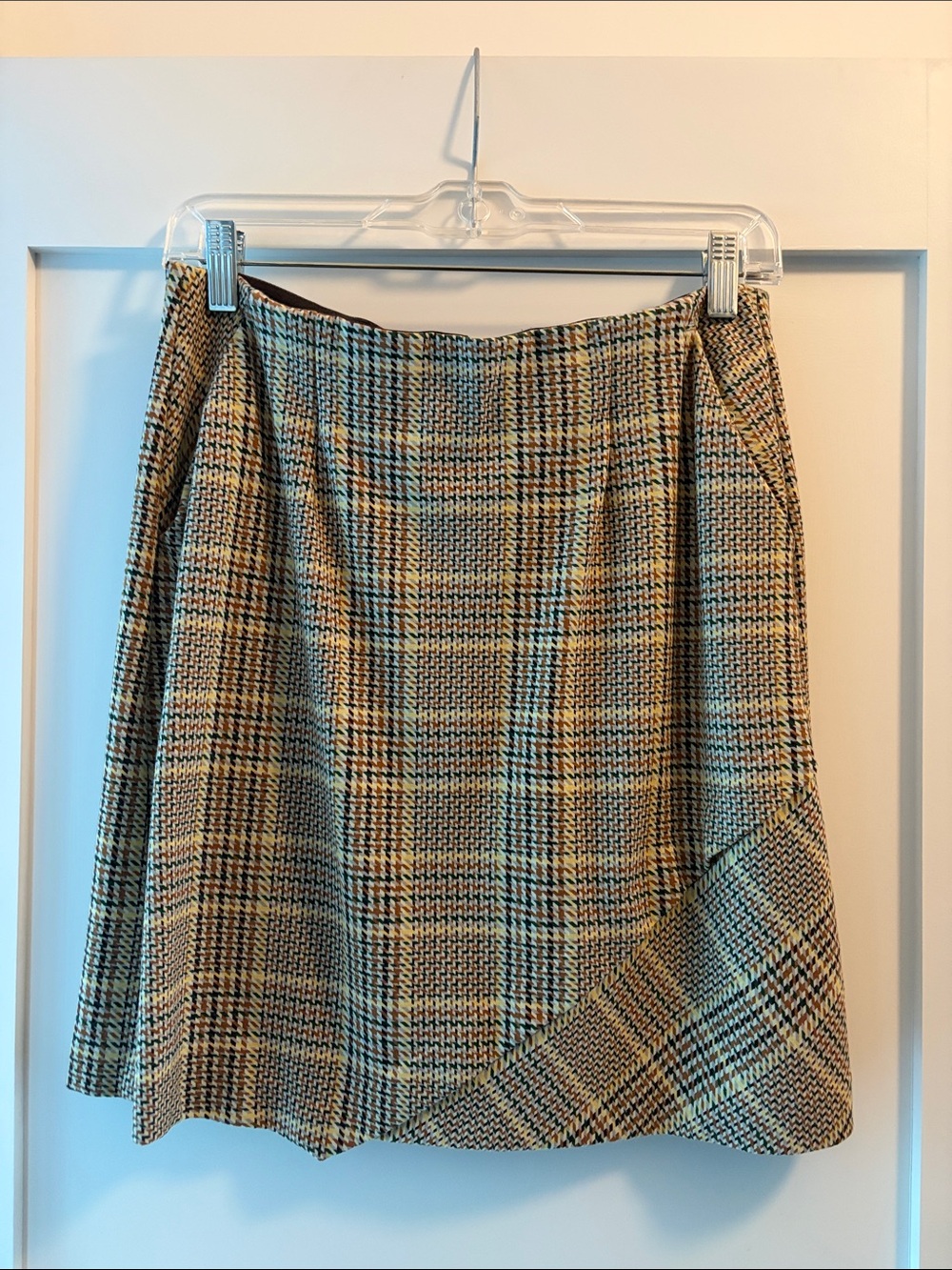 CAbi Plaid A-Line Skirt - Tan, Black, Cream